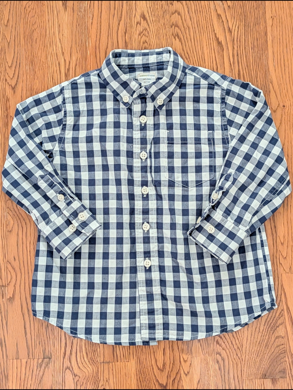 J Crew Crewcuts Toddler Navy Blue White Checkered Plaid Cotton Button Down Shirt